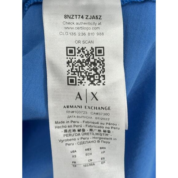 Armani Exchange A/X Pima Cotton Tee Blue Short Sleeve Crewneck Summer Casual XS - Picture 5 of 8
